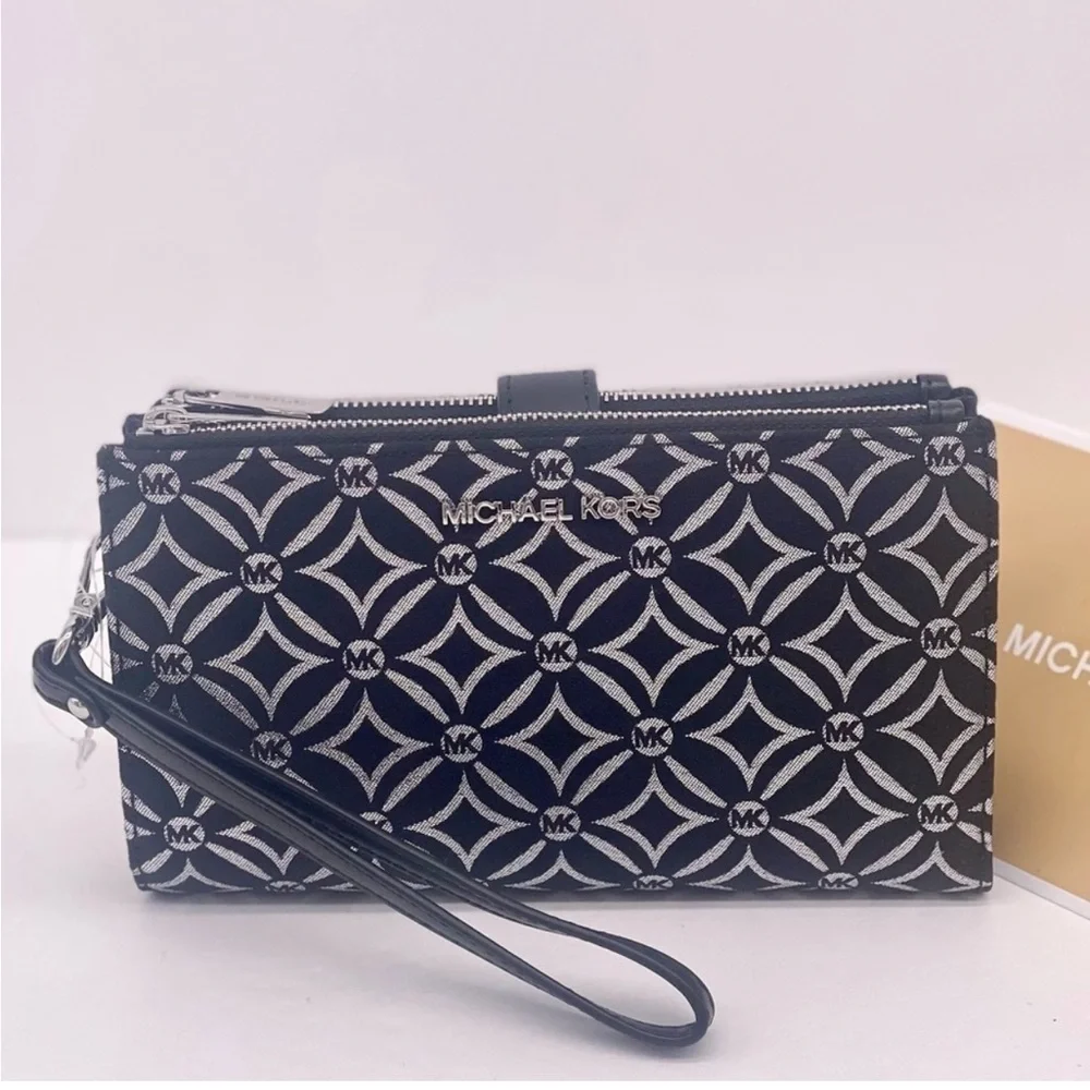 Michael Kors Black and Silver Patterned Wristlet Wallet Phone Case